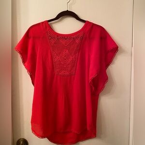 Meadow Rue Coral Crochet Accent Blouse